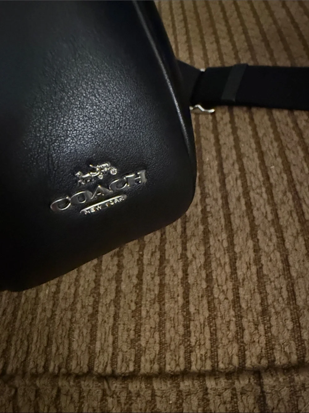Coach Black Leather Shoulder Bag with Silver Chain